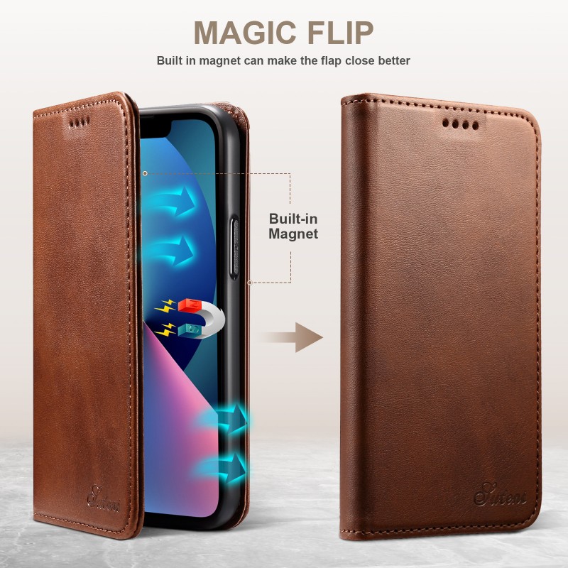 Flip Cover Case with Built-in Stand and Magnetic Closure, crafted from high-quality leather